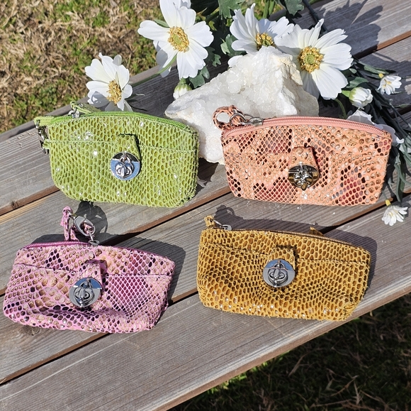 Sorial 4pc. Leather python wristlet coin purses - Picture 1 of 10